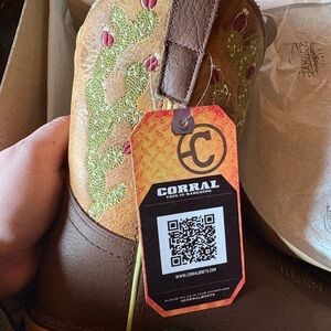 Corral Brown and Tan Boots with Green and Pink Embroidery